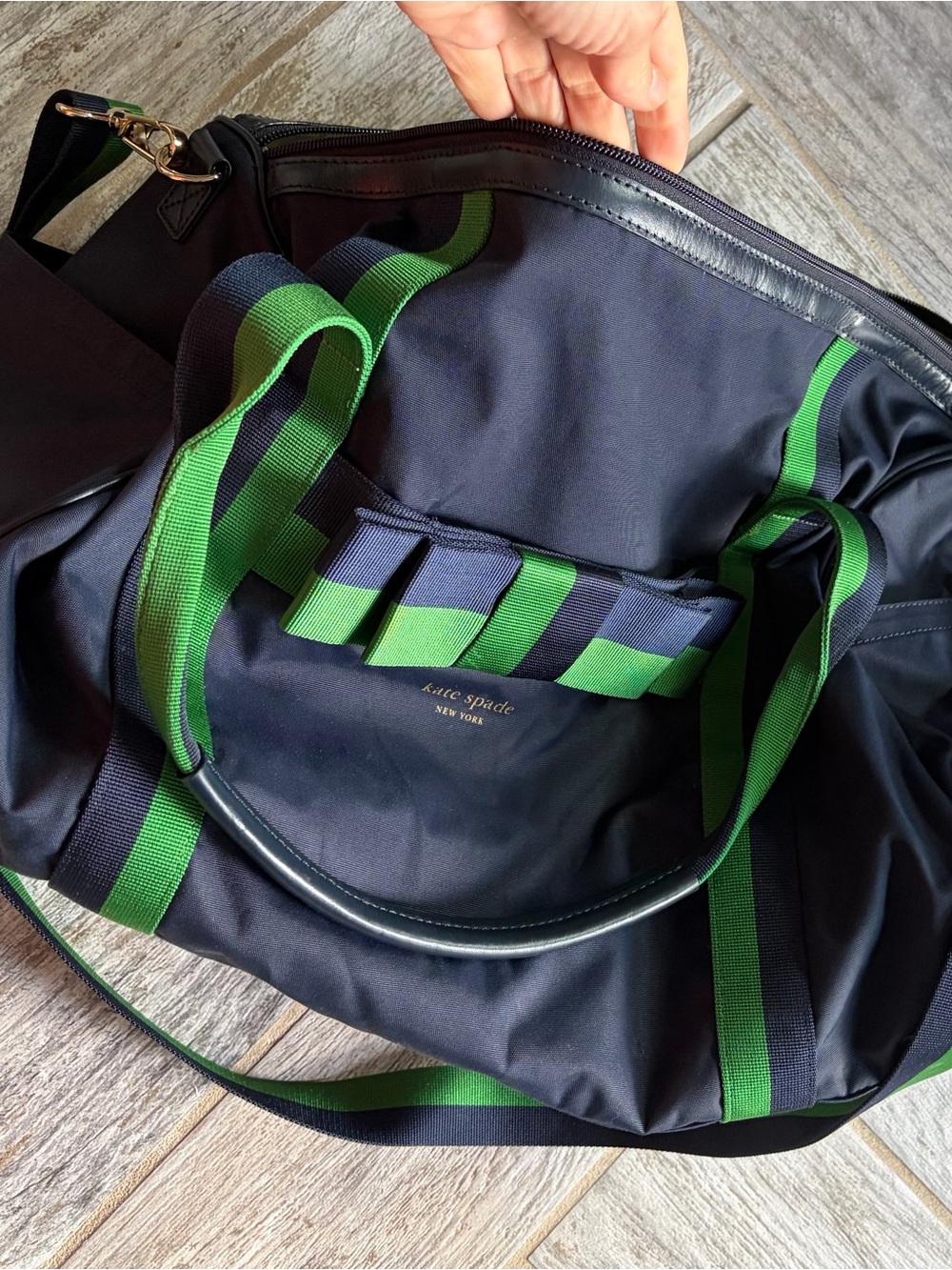 kate spade Navy and Green travel Duffel Bag